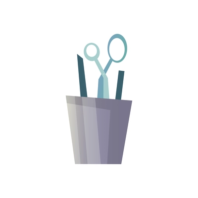 Tailoring flat composition with isolated images of scissors inside bucket on blank background vector illustration