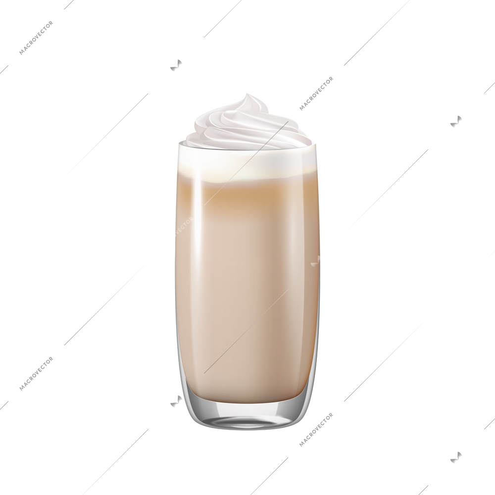 Coffee drinks realistic composition with transparent glass with coffee vector illustration