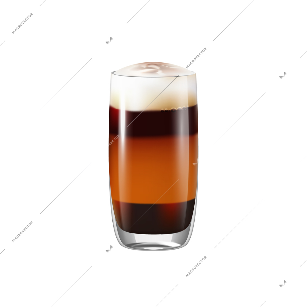 Coffee drinks realistic composition with transparent glass with coffee vector illustration