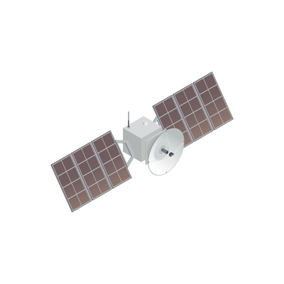 5g high speed internet isometric composition with space satellite with solar batteries and telecommunication equipment vector illustration