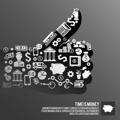 Thumbs up human hand made of finance symbols business  concept vector illustration