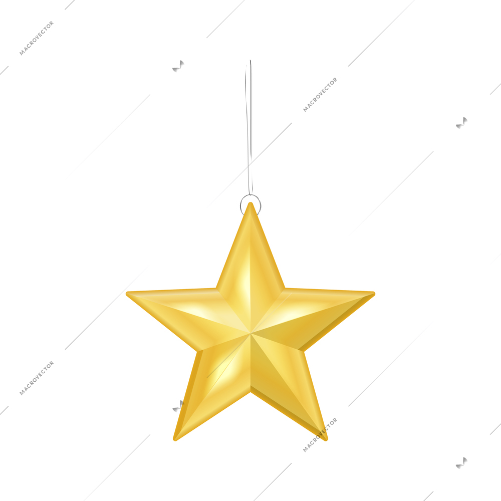 Christmas decoration realistic composition with isolated image of golden star for new year tree vector illustration