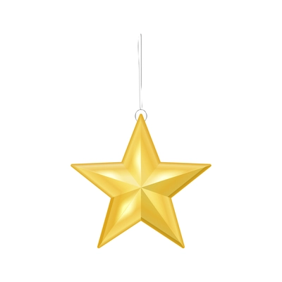 Christmas decoration realistic composition with isolated image of golden star for new year tree vector illustration