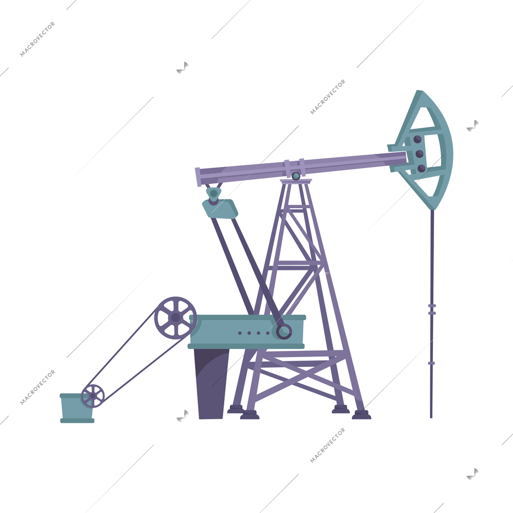 Oil industry flat composition with isolated image of industrial pump for oil extraction vector illustration