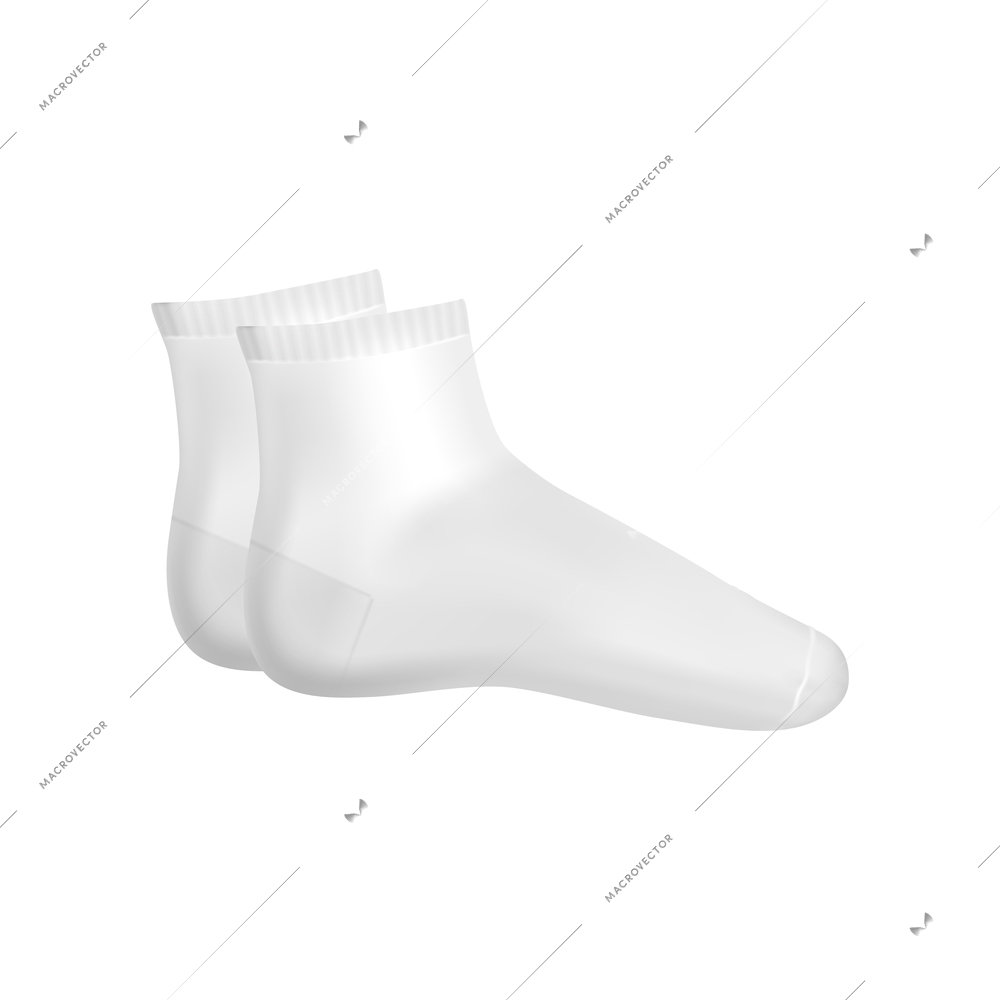 Realistic socks composition with pair of white socks with mid calf on blank background vector illustration