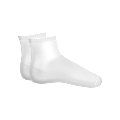 Realistic socks composition with pair of white socks with mid calf on blank background vector illustration