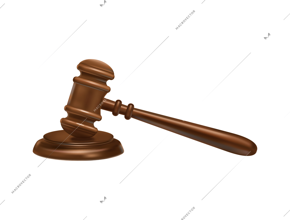 Realistic world day social justice composition with isolated image of judge gavel on blank background vector illustration