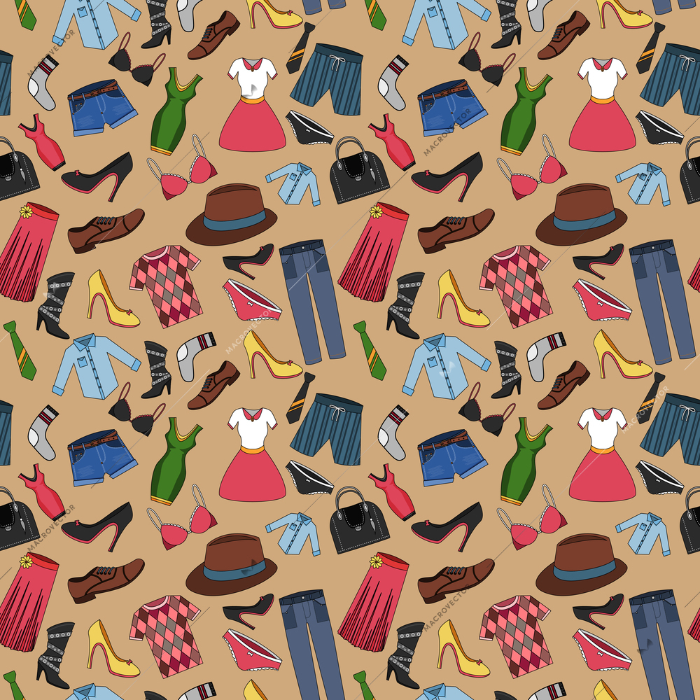 Male and female fashion clothes seamless pattern vector illustration