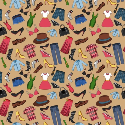 Male and female fashion clothes seamless pattern vector illustration