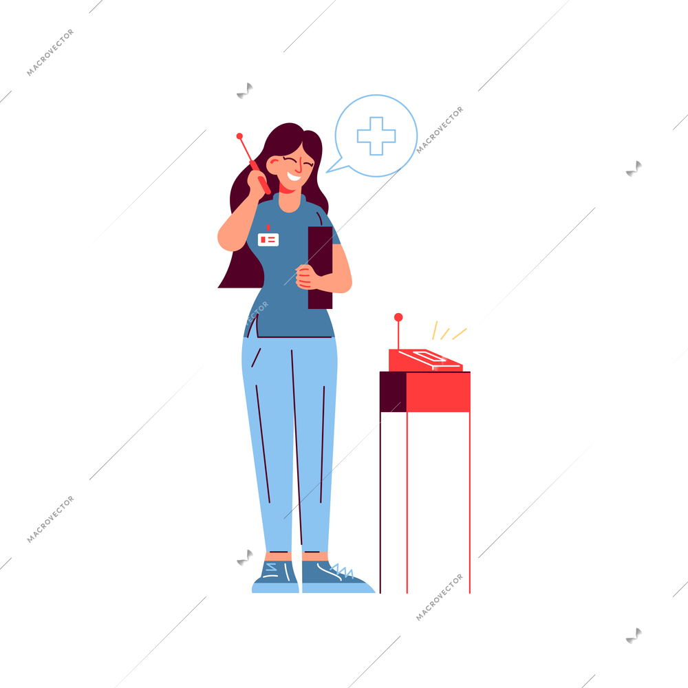 Hospital medicine doctor patient composition with female character talking over telephone vector illustration