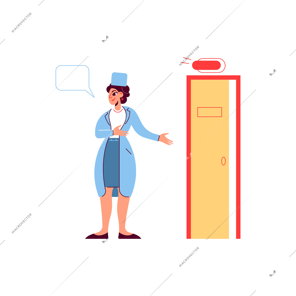 Hospital medicine doctor patient composition with character of nurse inviting to operations room vector illustration
