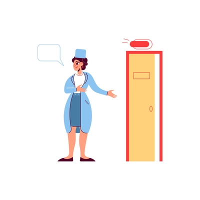 Hospital medicine doctor patient composition with character of nurse inviting to operations room vector illustration