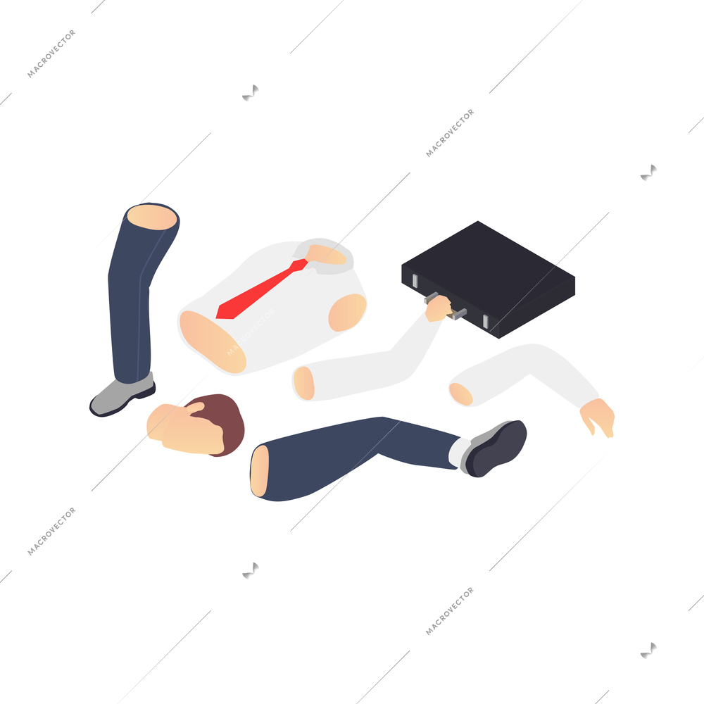 Professional burnout depression frustration isometric composition with images of business workers limbs vector illustration