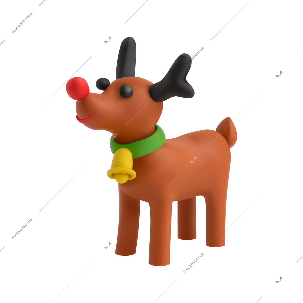 Christmas plasticine realistic composition with isolated character of deer with bell vector illustration