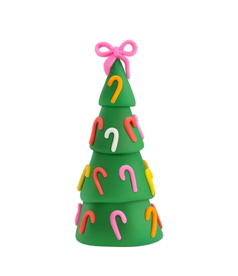 Christmas plasticine realistic composition with isolated image of decorated new year tree vector illustration