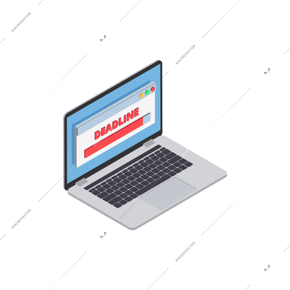 Professional burnout depression frustration isometric composition with isolated image of laptop with deadline progress bar vector illustration