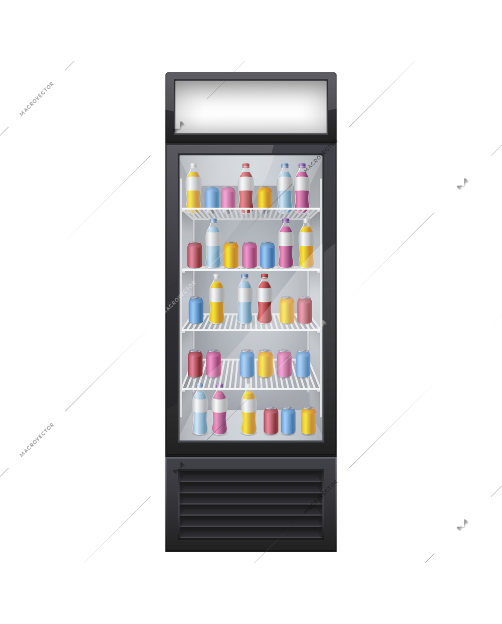 Commercial glass door drink fridge realistic composition with isolated image of shop fridge with drinks vector illustration