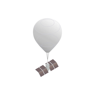 5g high speed internet isometric composition with isolated image of communication satellite hanging on balloon vector illustration