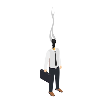 Professional burnout depression frustration isometric composition with business worker character with head burnt away vector illustration