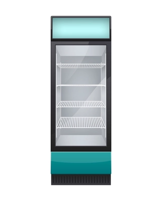 Commercial glass door drink fridge realistic composition with isolated image of cabinet fridge vector illustration