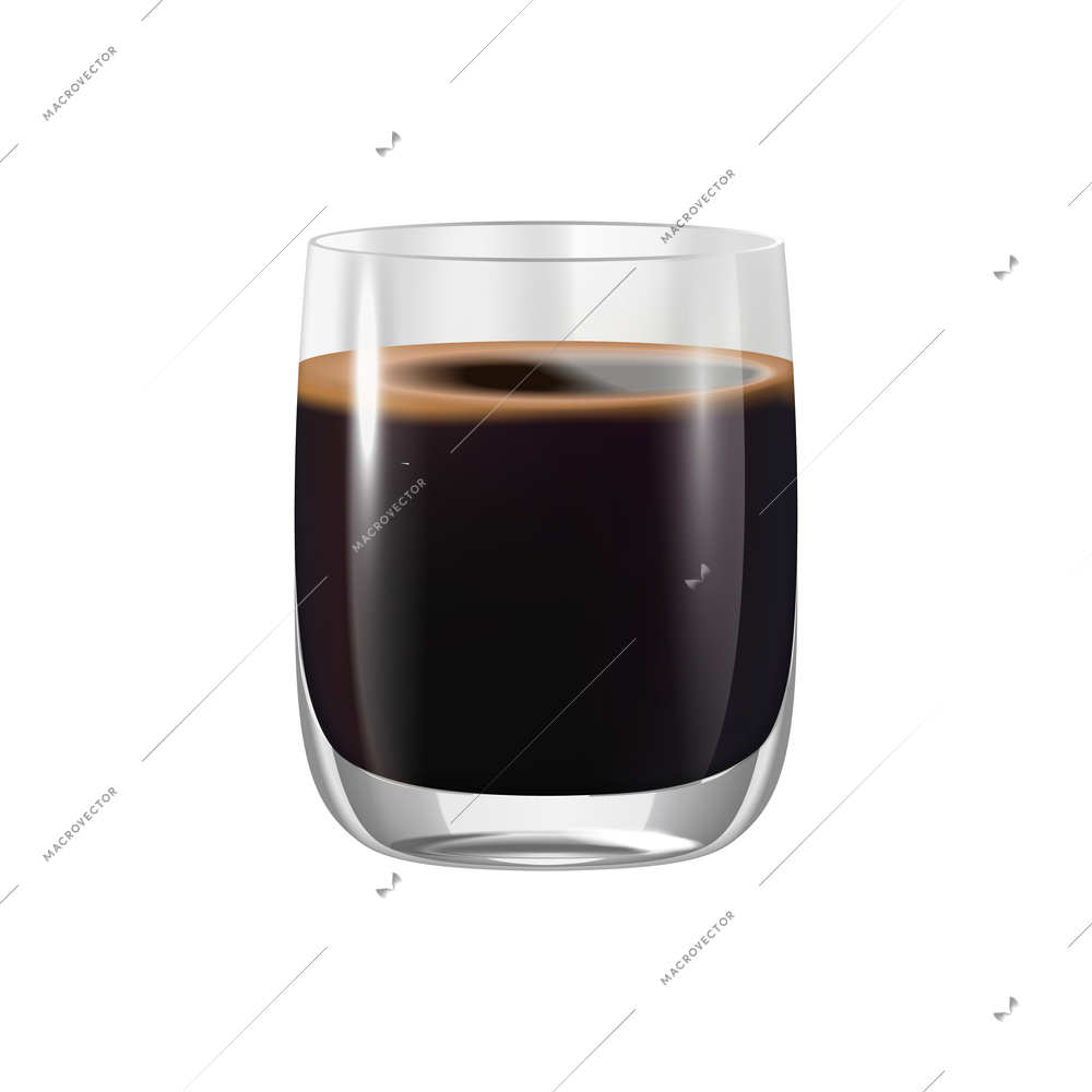 Coffee drinks realistic composition with transparent glass with black coffee vector illustration