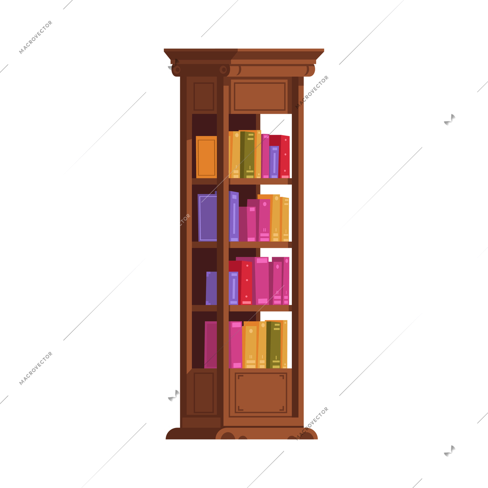 Old library interior composition with isolated image of books inside vintage cabinet rack vector illustration