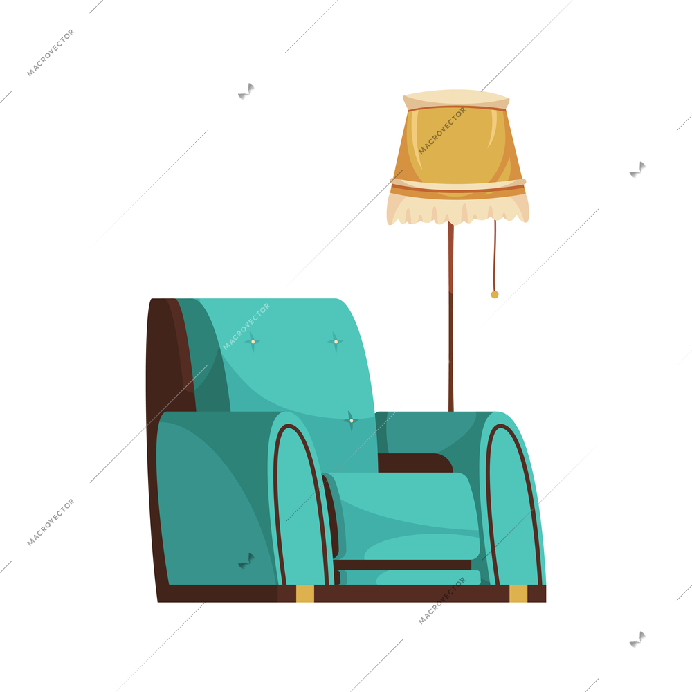 Old library interior composition with isolated image of soft chair with floor lamp vector illustration