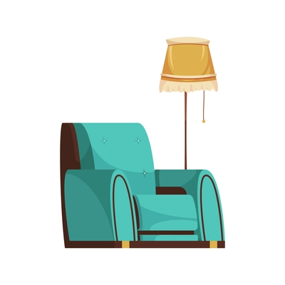 Old library interior composition with isolated image of soft chair with floor lamp vector illustration