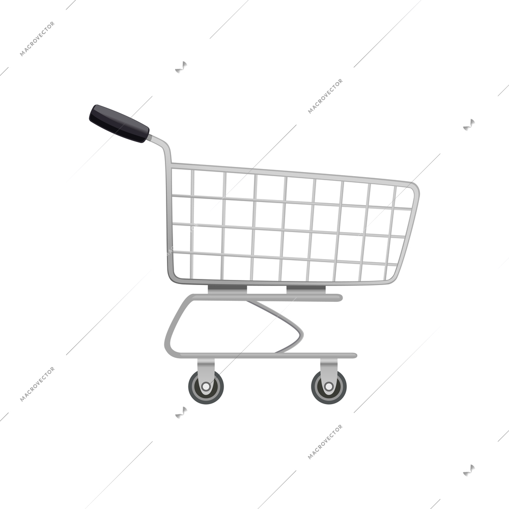 Shopping bag basket composition with isolated image of empty supermarket trolley cart vector illustration