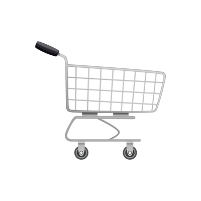 Shopping bag basket composition with isolated image of empty supermarket trolley cart vector illustration