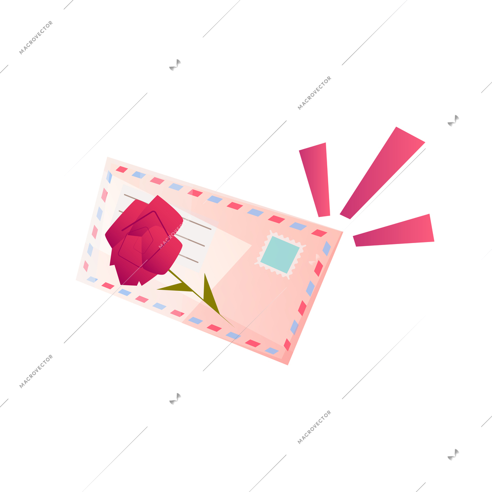 International thank you day flat composition with isolated image of letter envelope with rose flower vector illustration