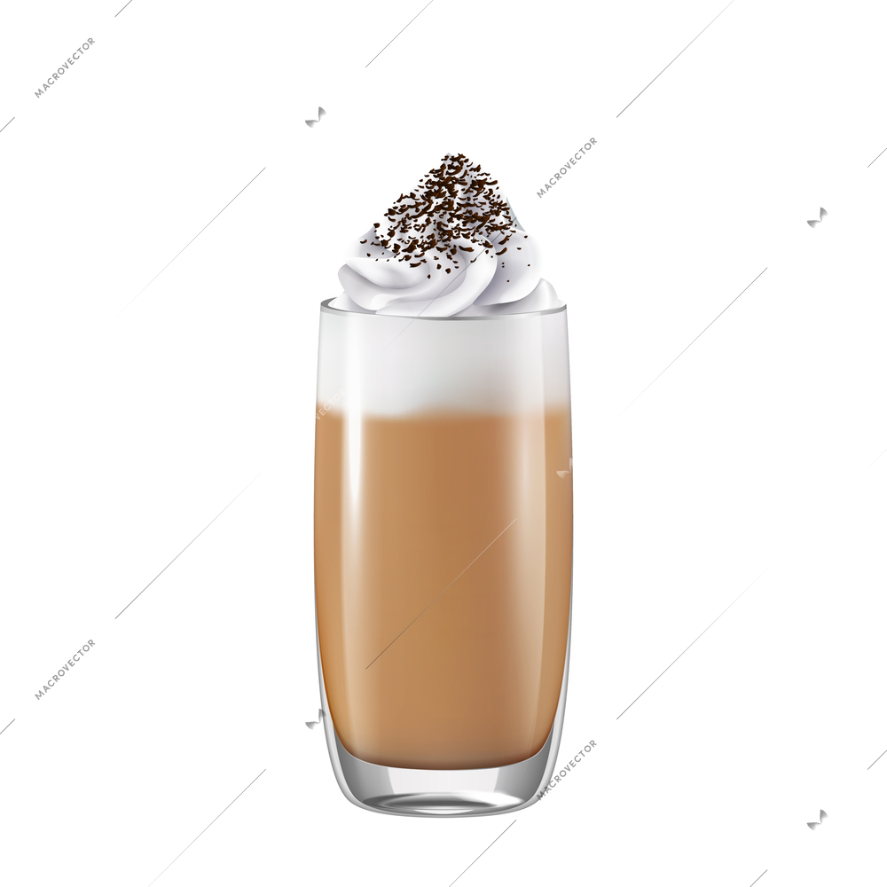 Coffee drinks realistic composition with transparent glass with coffee vector illustration