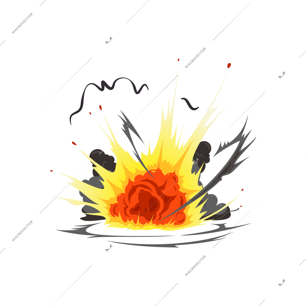 Bomb explosion fire bang amination composition with view of bursting bomb with fire and smoke vector illustration