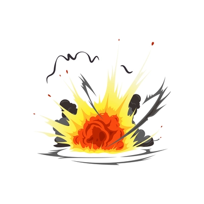 Bomb explosion fire bang amination composition with view of bursting bomb with fire and smoke vector illustration