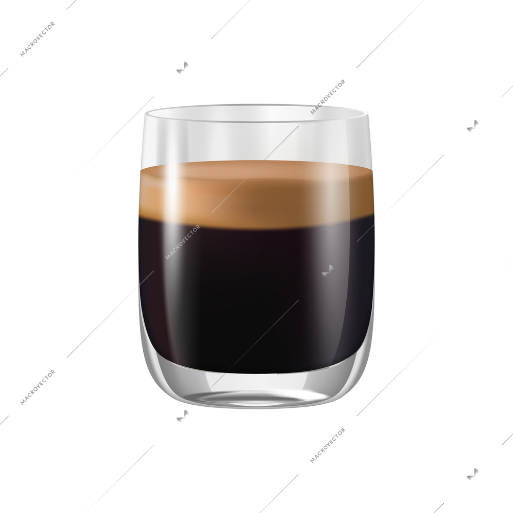 Coffee drinks realistic composition with transparent glass with black coffee vector illustration