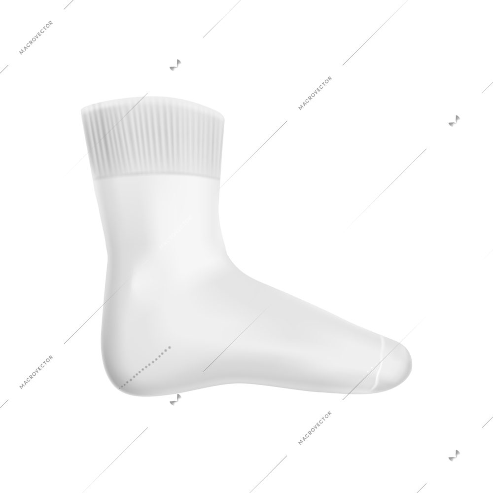 Realistic socks composition with isolated image of sock with calf on blank background vector illustration