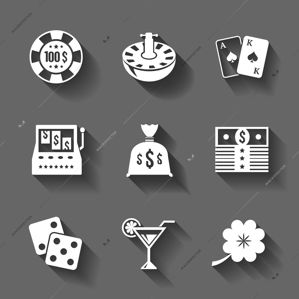 Gambling icons set isolated, contrast shadows vector illustration