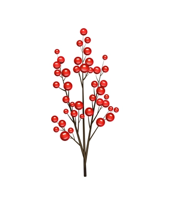 Christmas decoration realistic composition with isolated image of decorative branch with red berries vector illustration