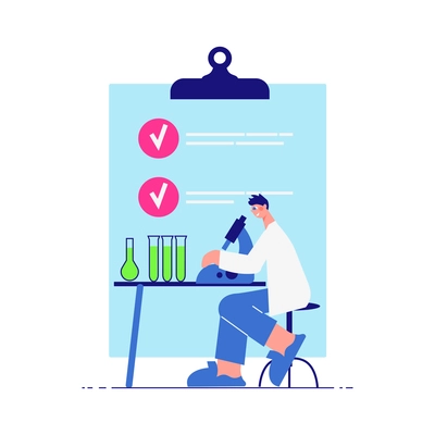 Science laboratory composition with male character of scientist with to do list and test tubes vector illustration