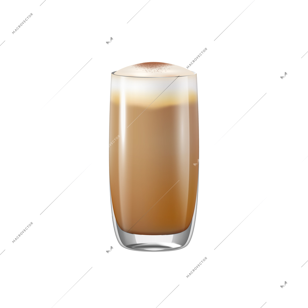 Coffee drinks realistic composition with transparent glass with coffee vector illustration