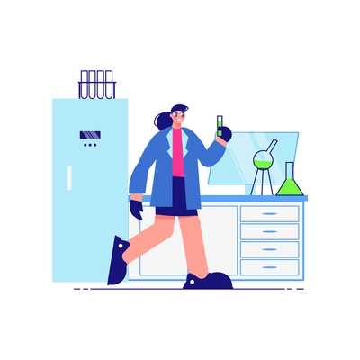 Science laboratory composition with female character of scientist in test lab vector illustration