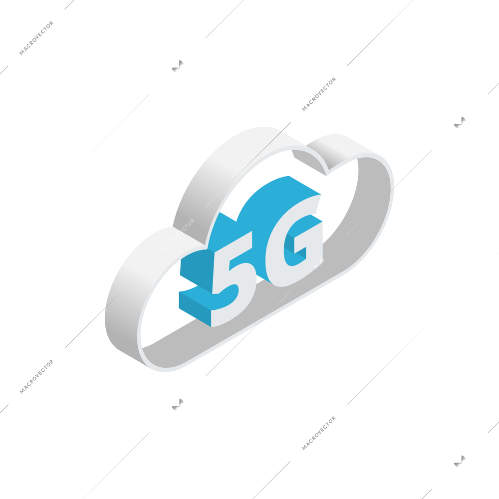 5g high speed internet isometric composition with isolated images of cloud with text vector illustration