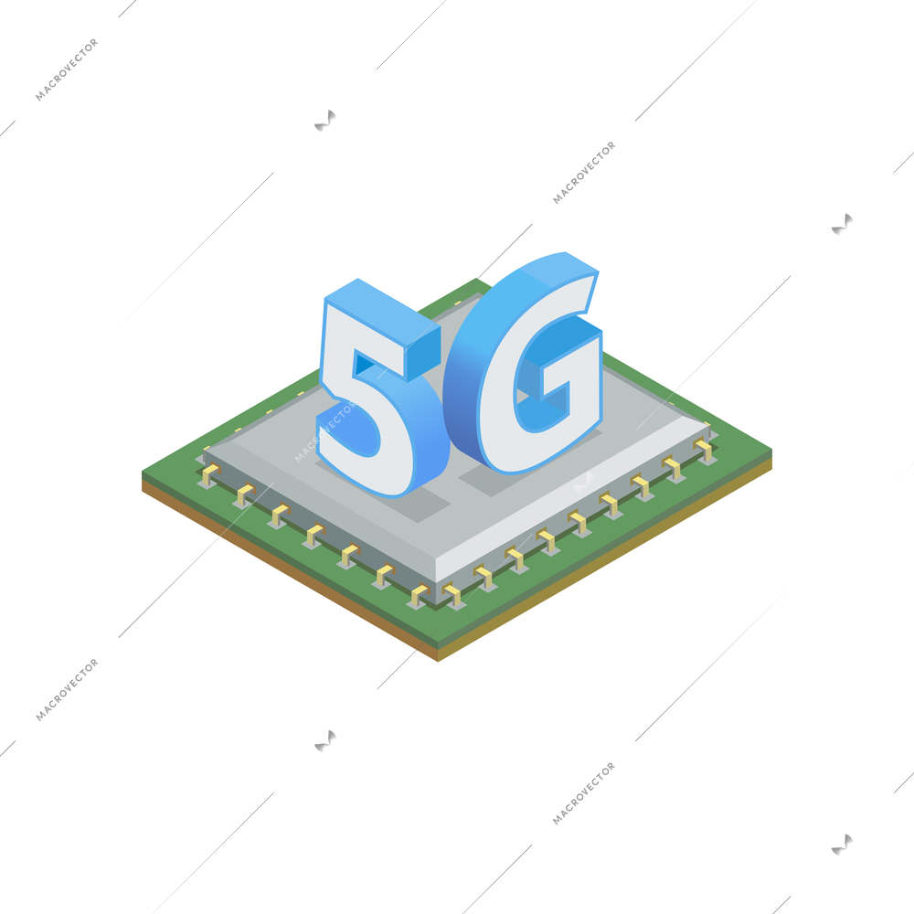 5g high speed internet isometric composition with isolated image of silicon chip with text vector illustration