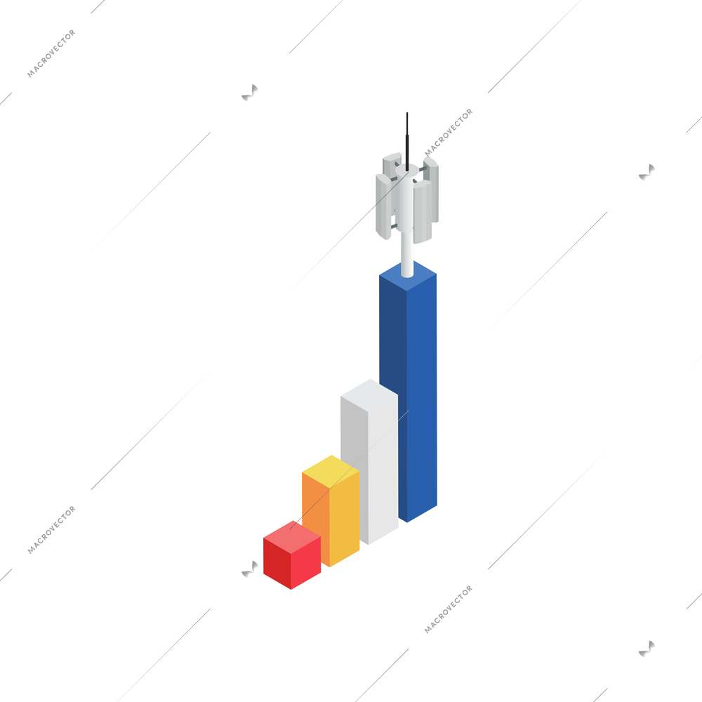 5g high speed internet isometric composition with infographic bars and communication tower vector illustration