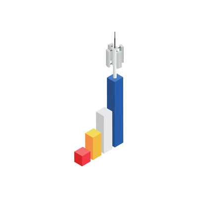 5g high speed internet isometric composition with infographic bars and communication tower vector illustration