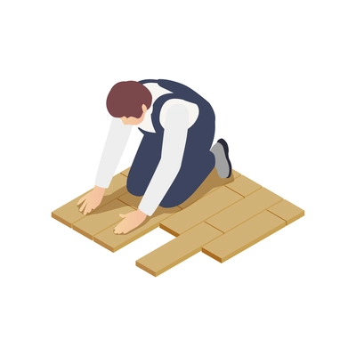 Modular frame building isometric composition with human character of worker doing tiling vector illustration