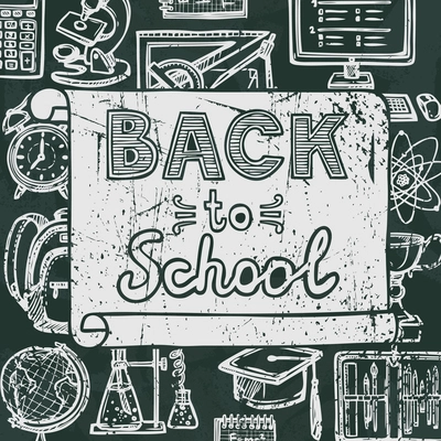 Retro school and university education blackboard icons background back to school poster vector illustration