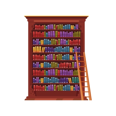 Old library interior composition with isolated image of vintage cabinet with colorful books vector illustration