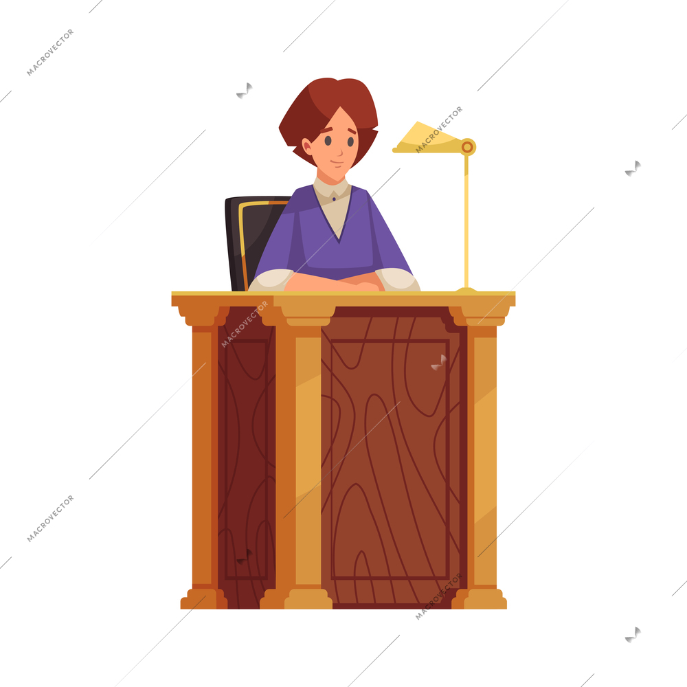 Old library interior composition with female character of librarian at working place vector illustration
