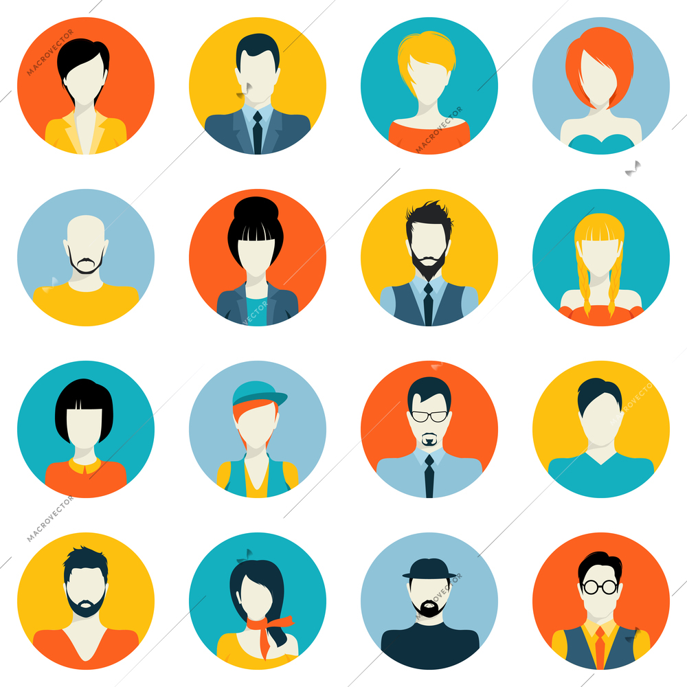 People avatar male and female human faces social network icons set isolated vector illustration